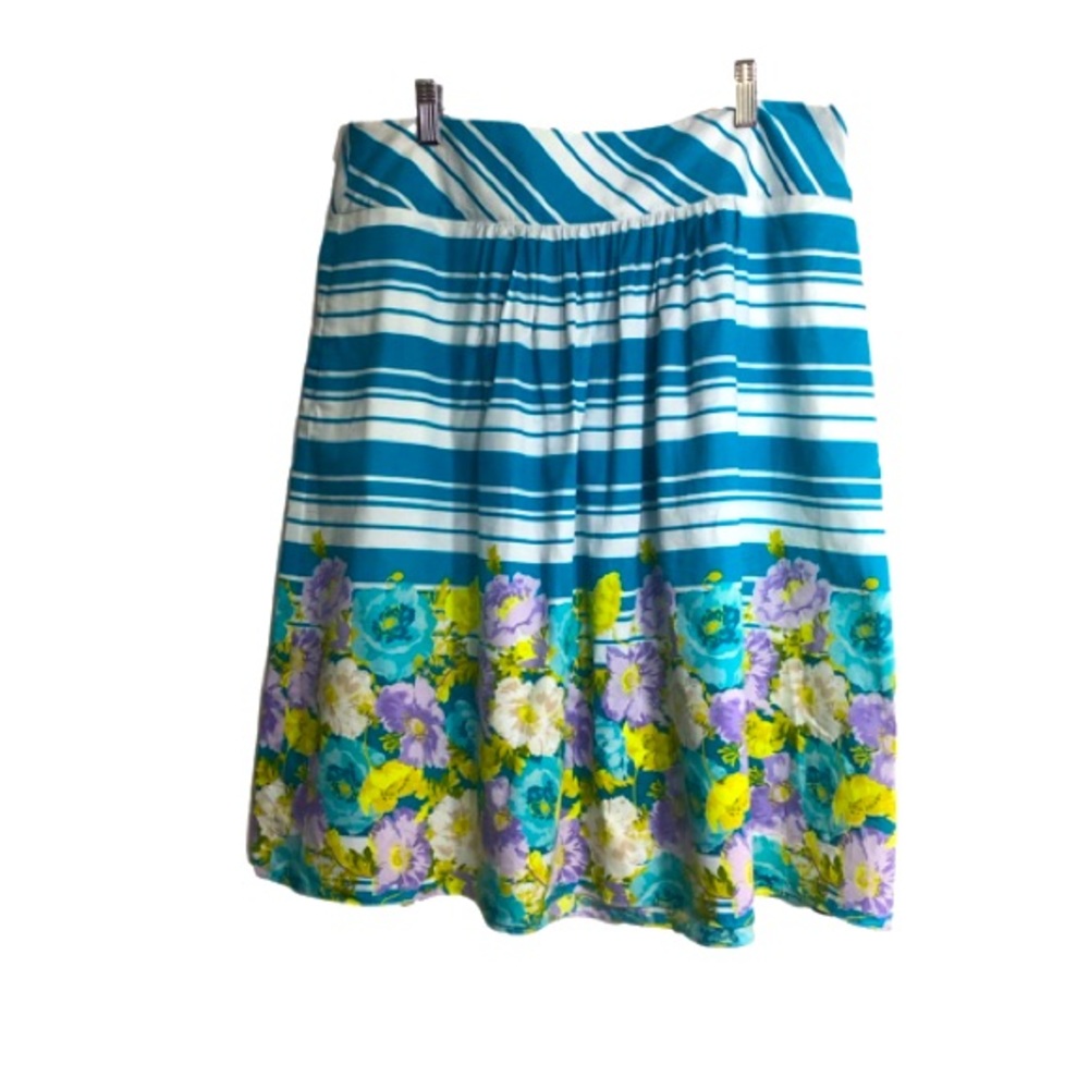 Talbots Floral Skirt Turquoise White 8 Stripes Flower Side Zipper Pockets